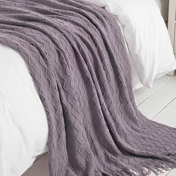 BOURINA Dark Lavender Throw Blanket 60 x80 Inches Throw Textured Solid Soft - Image 6