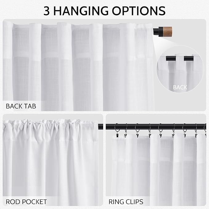 Snow White Linen Curtains 108 Inches Long - Image 2