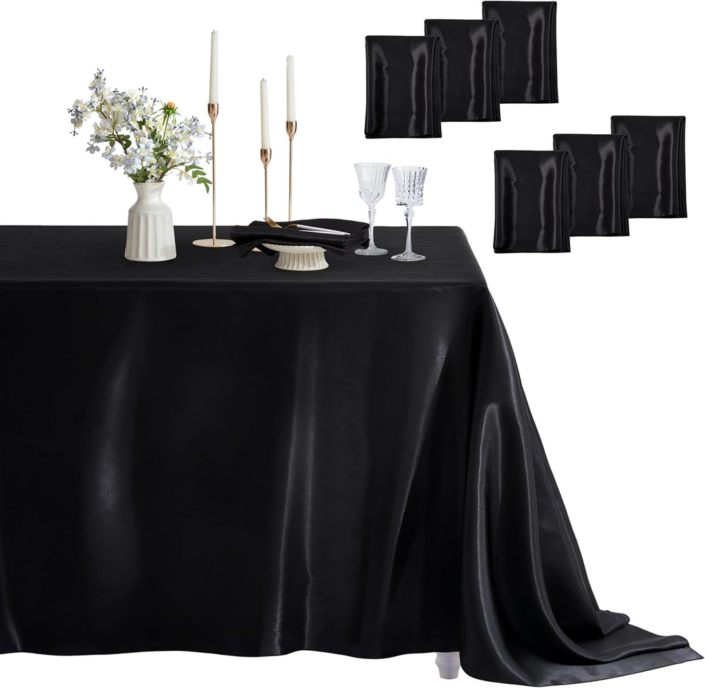 6 Pack Satin Table Cover Rectangle, 60 x 84 Inches, Black