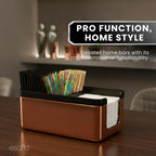 Esatto Square Bar Caddy Organizer with 12 Pourers & Caps, Copper
