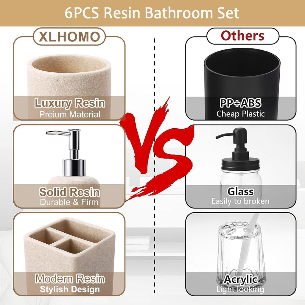 XLHOMO Resin Beige Bathroom Set, 6 Pcs Bath Decor and Accessories Sets