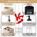 XLHOMO Resin Beige Bathroom Set, 6 Pcs Bath Decor and Accessories Sets