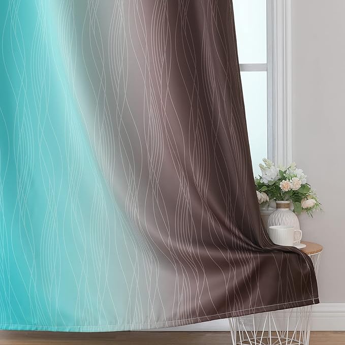 Estelar Textiler Brown and Teal Gradient Blackout Curtains - Image 6