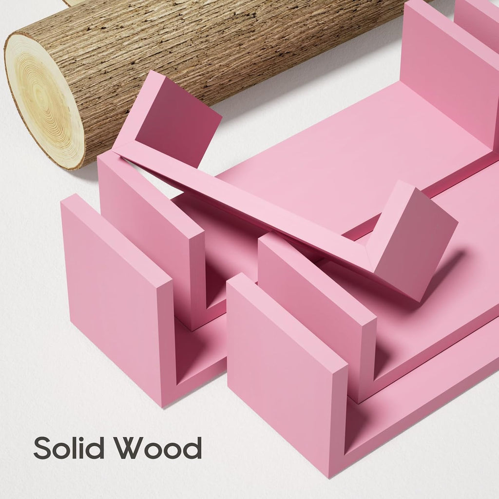 SRIWATANA Pink Floating Shelves, Set of 5 Solid Wood Wall Mounted Shelves