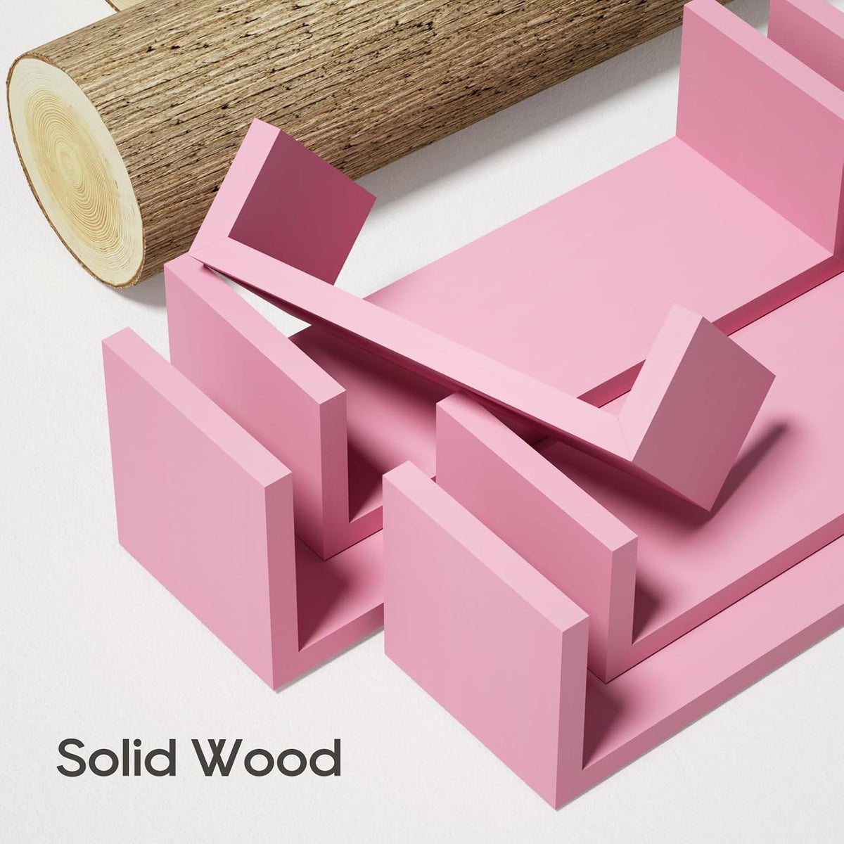 SRIWATANA Pink Floating Shelves, Set of 5 Solid Wood Wall Mounted Shelves