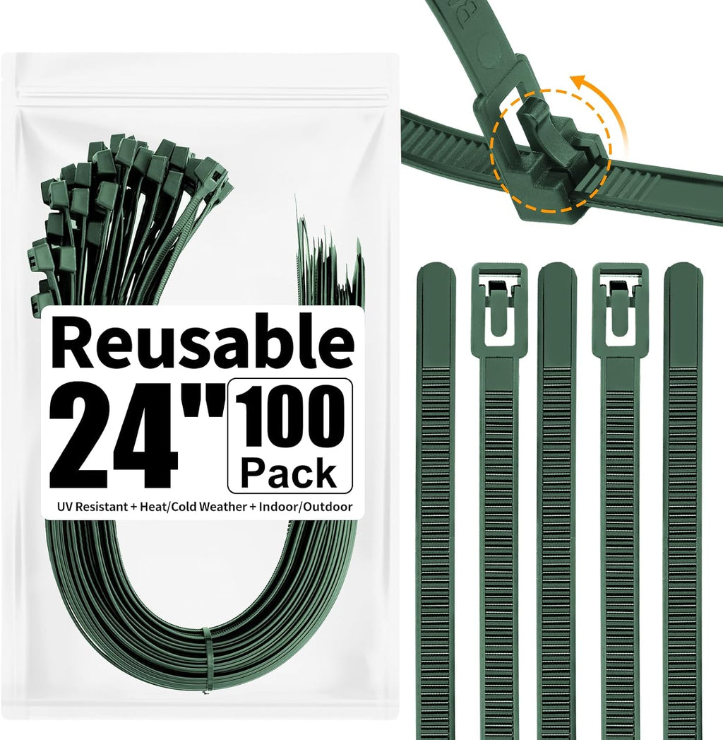 100 Pack Reusable Zip Ties Assorted Sizes 6 8 10 12 Inch Black Cable Ties