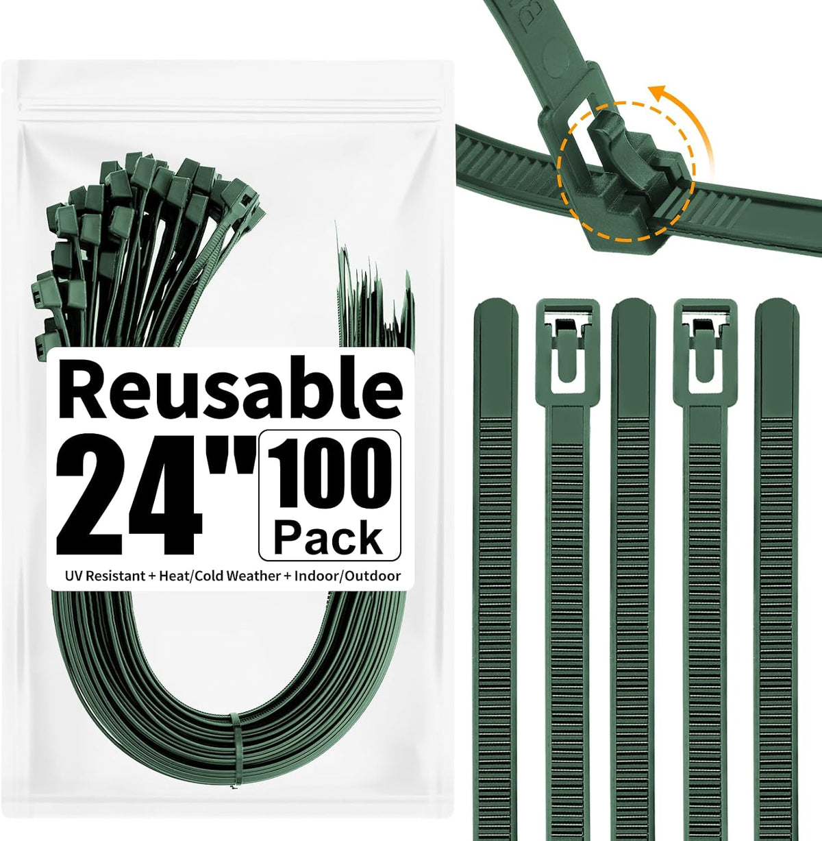 100 Pack Reusable Zip Ties Assorted Sizes 6 8 10 12 Inch Black Cable Ties