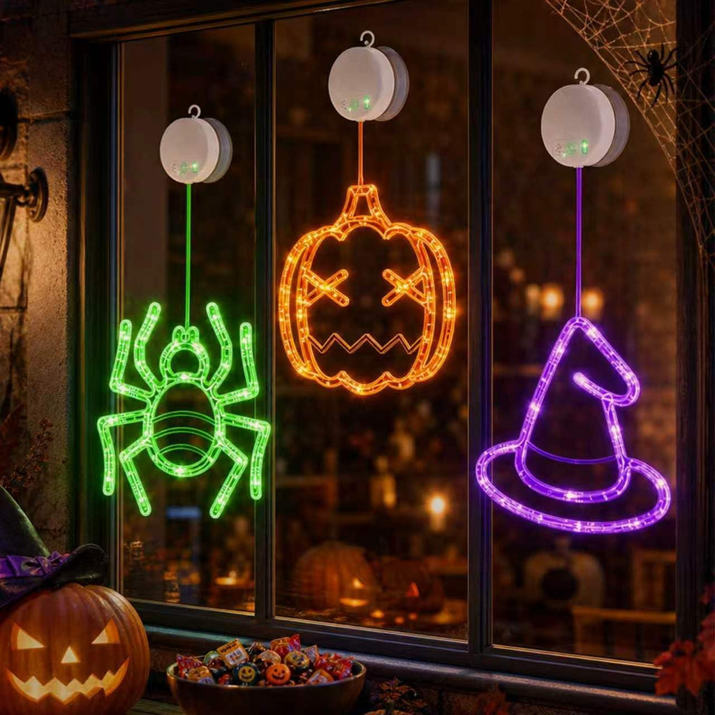 LOLStar Halloween Window Lights, 3 Pack Pumpkin, Spider, Witch Hat Lights