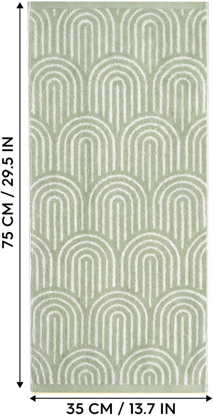 Artoid Mode 2 Pcs Beige Green Arched Stripes Jacquard Hand Towels for Bathroom, 100% Cotton Soft Absorbent Bathroom Decor Towels, 13.7 x 29.5 Inch