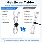 COOLMI Magnetic Cable Ties 12 Pack, 6.88 Inch Reusable Silicone Cord Organizer Wraps, Magnetic Cable Straps for Charging Cords, USB Cables, Earbuds, Travel, Black & Assorted