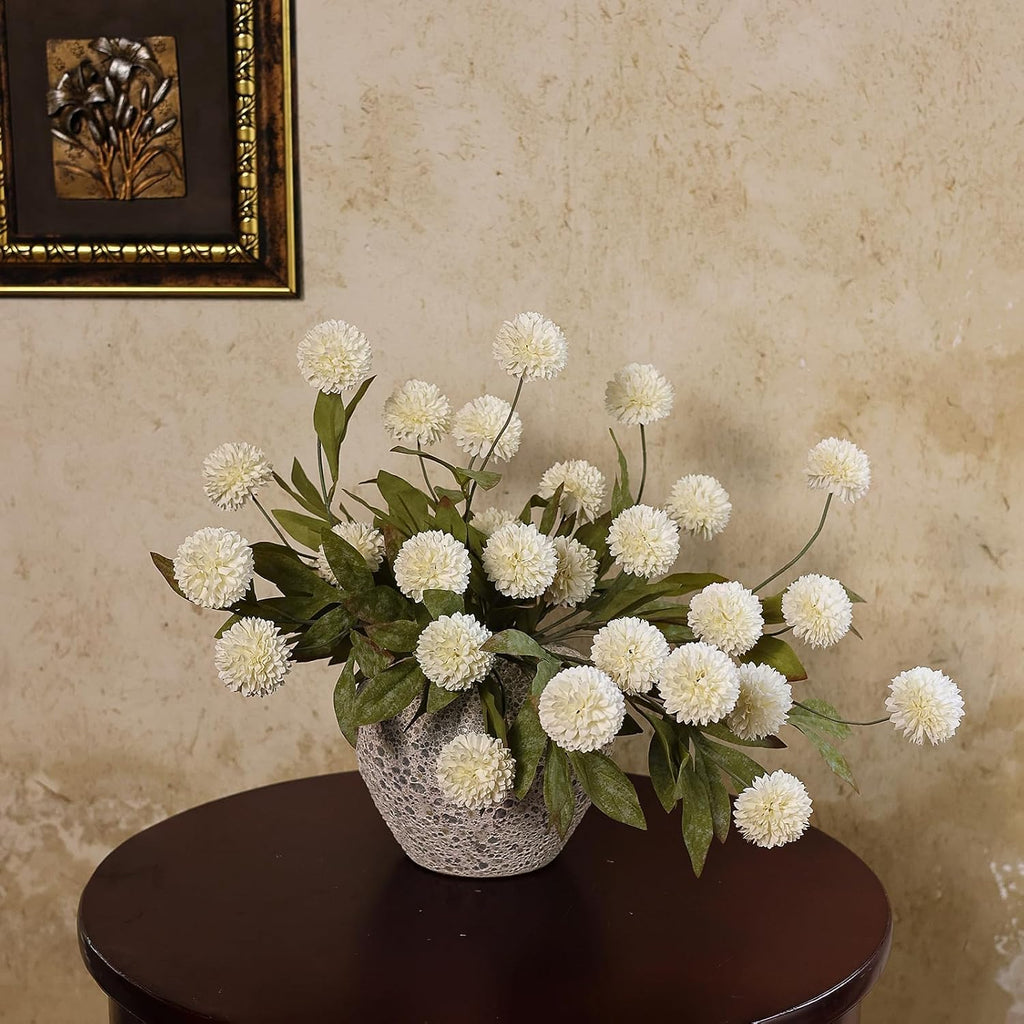 VIERENA 6 Pcs 27" Artificial Pompon Mum Silk Flower Stems for Vase (Cream)