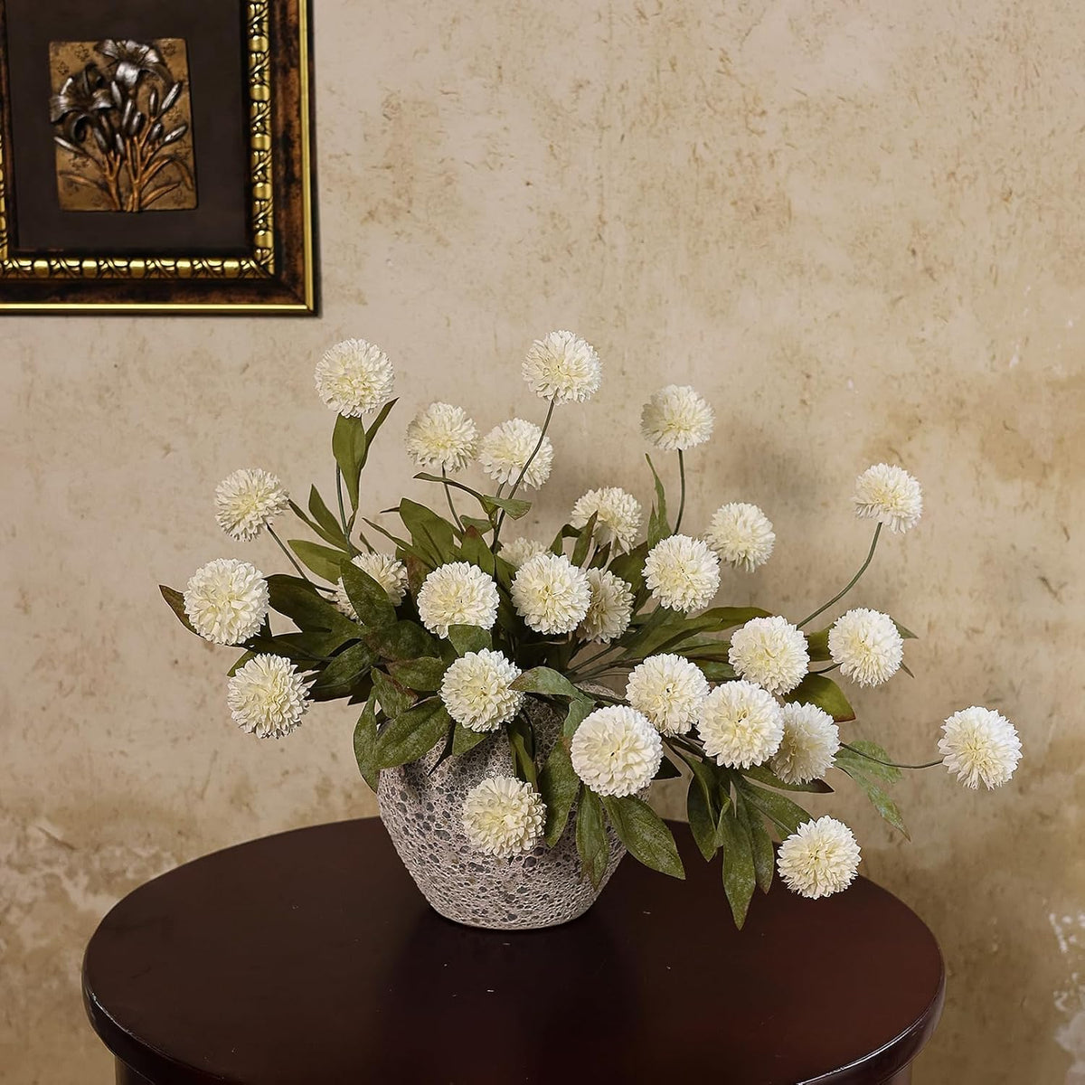 VIERENA 6 Pcs 27" Artificial Pompon Mum Silk Flower Stems for Vase (Cream)