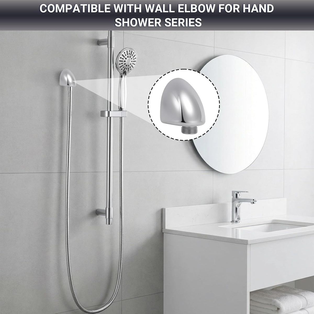Faucet Wall Mount Supply Elbow for Delta Hand Held Shower, Solid Brass Shower Wall Outlet, Wall Union for Shower Hose, 50560