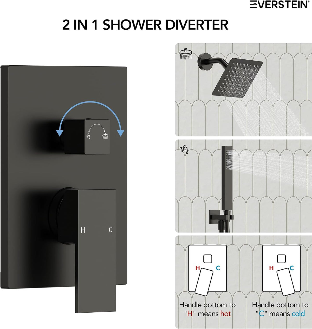6" Wall Mount Shower System with Handheld Spray, Matte Black