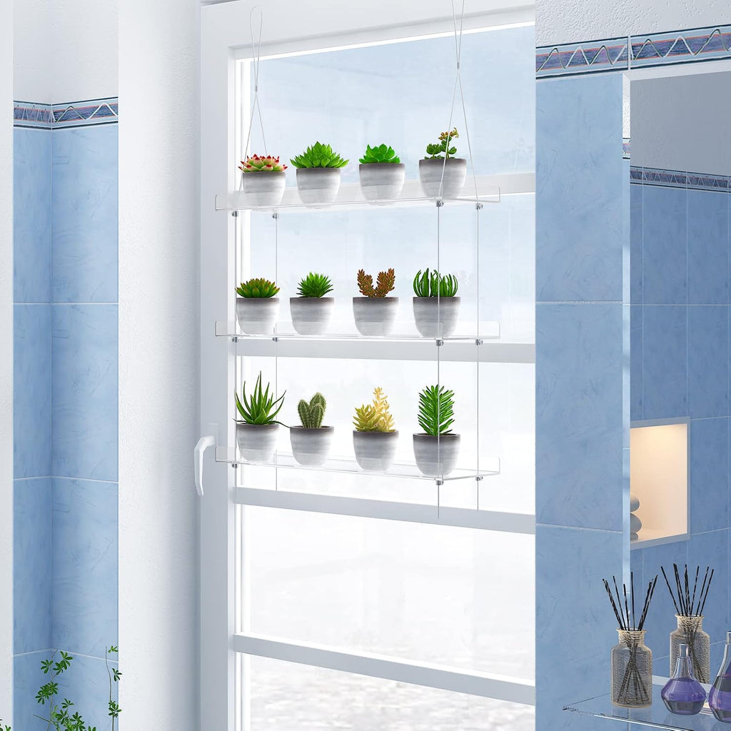 3-Tier Clear Hanging Window Plant Shelves, Indoor Acrylic Plant Stand