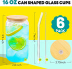 Joyclub 6pcs 16Oz Glass Cups with Bamboo Lids and Straws Drinking Glasses