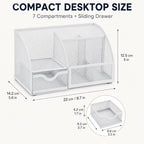 Exerz Desk Organizer 7 Compartments Metal Mesh Pen Holder Caddy White