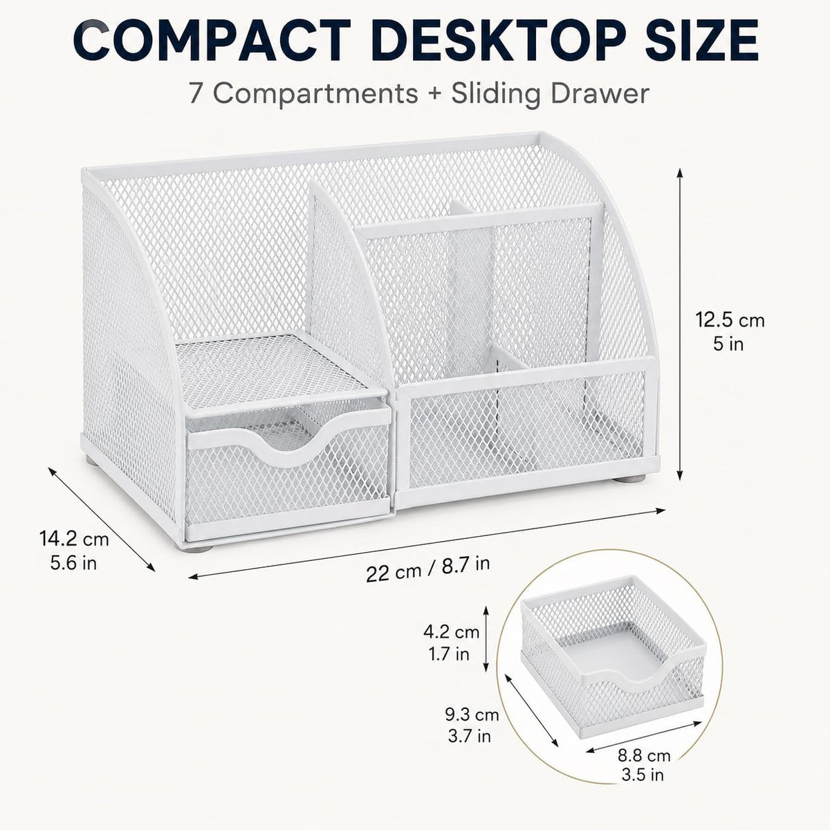 Exerz Desk Organizer 7 Compartments Metal Mesh Pen Holder Caddy White