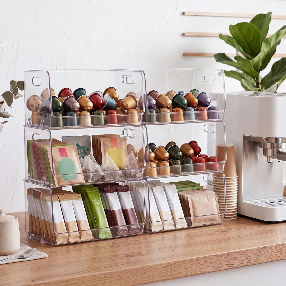 6 Pcs Stackable Storage Bins Open Front Clear Pantry Organizer