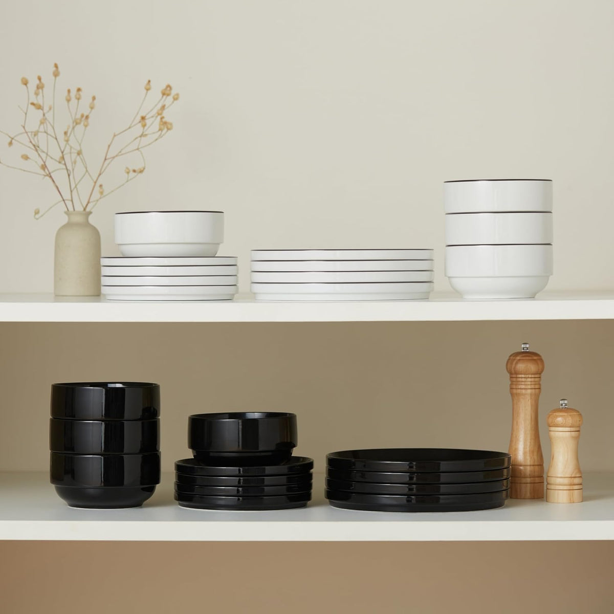Vase and Vessel Ceramic Dinnerware Set, 12-Piece Service for 4, Round, Microwave and Dishwasher Safe, Cambridge Classics (French)