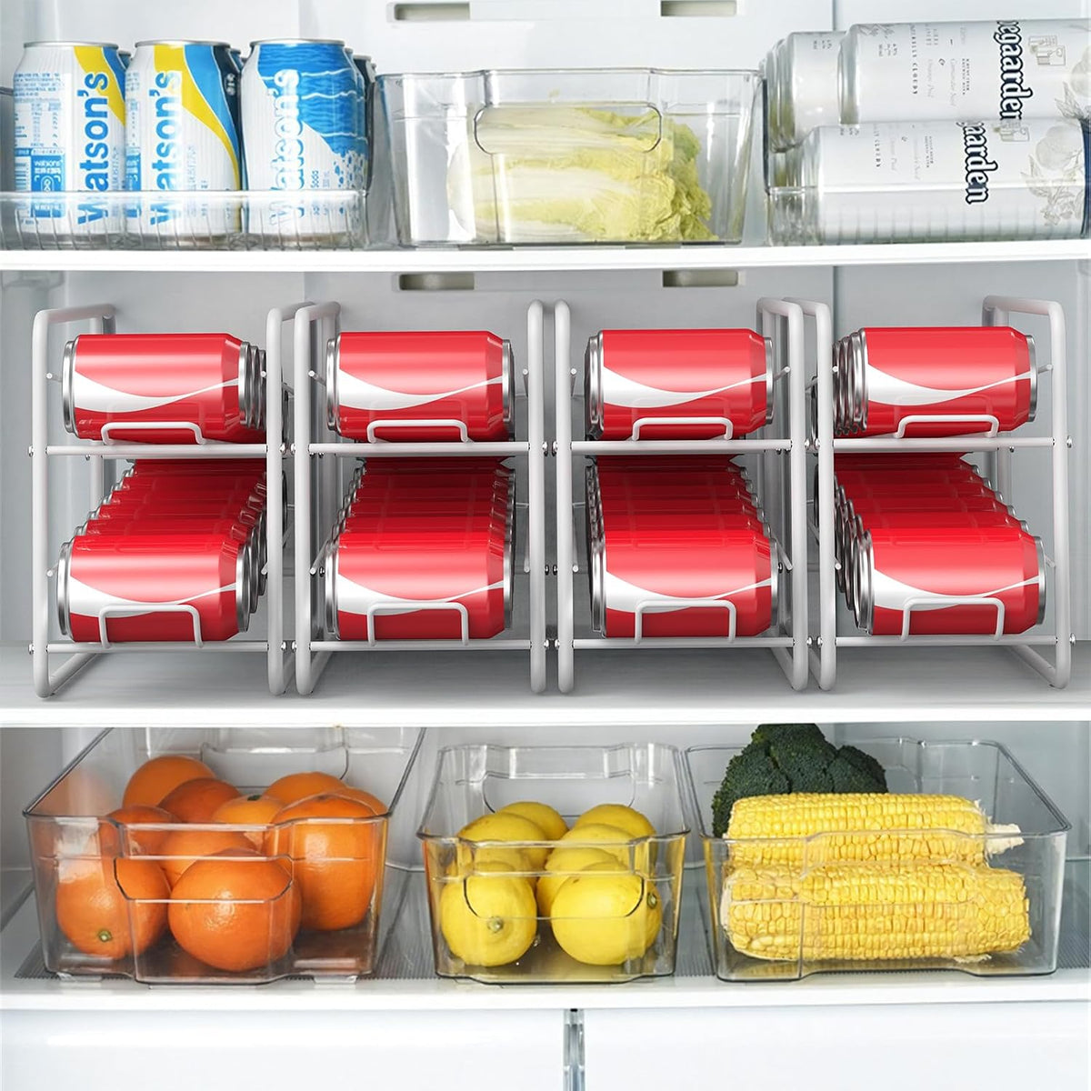 MOOACE 4 Pack Can Organizer for Pantry, Stackable Soda Can Dispenser Rack