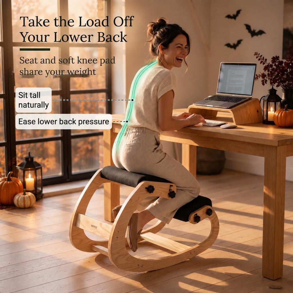 NYPOT Ergonomic Kneeling Chair with Adjustable Seats - Knee Chair for Posture Correction & Kneel Rocking Stool for Desk - Back Pain Relief for Home and Office, Supports 250 pounds - 5 Years Warranty
