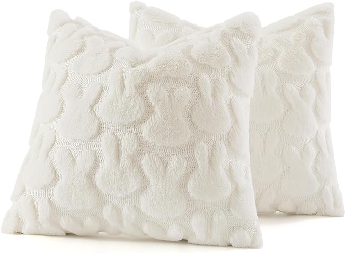 decorUhome Easter Bunny Pillow Covers 16x16 Inch Set of 2, Soft Plush Faux Wool - Image 7