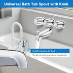 Bathtub Faucet Replacement Kit with Diverter Tub Spout, 3 Handle Shower Knob Set, Stainless Steel Tub Faucet Repair Kit for Tub & Shower, Fits 1/2" and 3/4" Connections