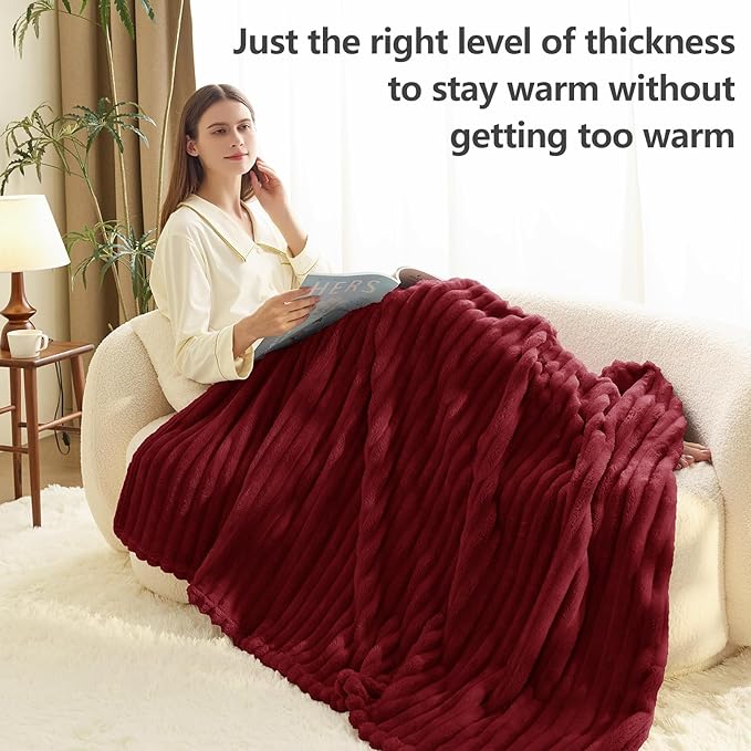 HIMEET Deep Red Ribbed Twin Blanket - Image 3