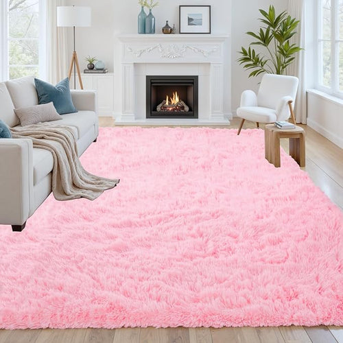 8x10 Area Rugs for Living Room Rug: Soft Fluffy Shag Light Pink Rugs for Bedroom by CarpetAddColortoYourLife