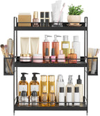 Wood 3 Tier Bathroom Counter Organizer with Side Baskets Fits Tall Bottles