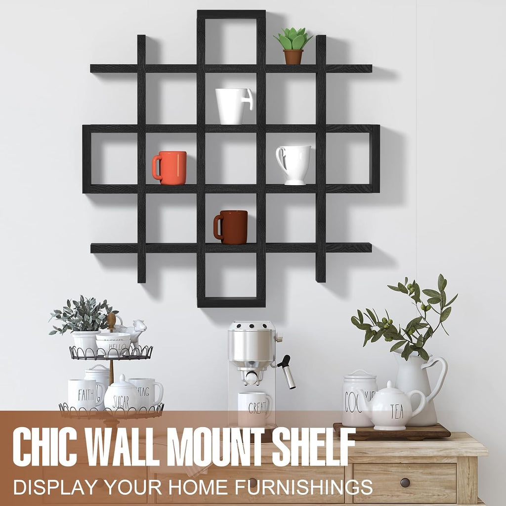 Suzile Mug Display Shelf Wall Mounted,Grid Size 5.1x5.1x3in,Black