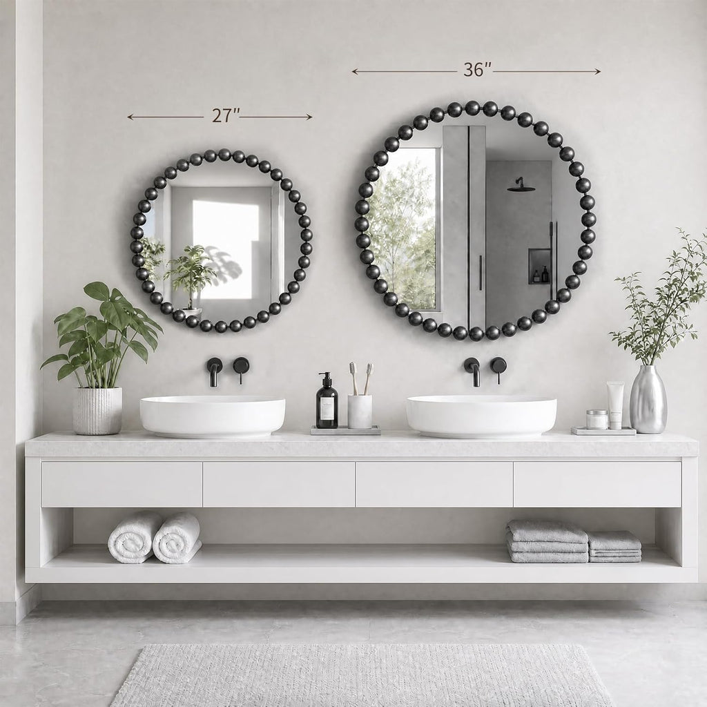Madison Park 27 inch Black Round Mirror, Round Mirrors for Wall Decor, Metal Frame Circle Mirror for Bathroom, Living Room, Round Wall Metal Art Mirror