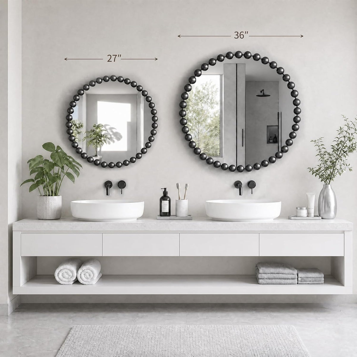 Madison Park 27 inch Black Round Mirror, Round Mirrors for Wall Decor, Metal Frame Circle Mirror for Bathroom, Living Room, Round Wall Metal Art Mirror