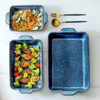KOOV Bakeware Set, Ceramic Baking Dish, Rectangular Casserole Dish, Lasagna Pan, Baking Pans for Cooking, Cake Dinner, Kitchen, 9 x 13 Inches, Reactive Glaze 3-Piece (Nebula Blue)