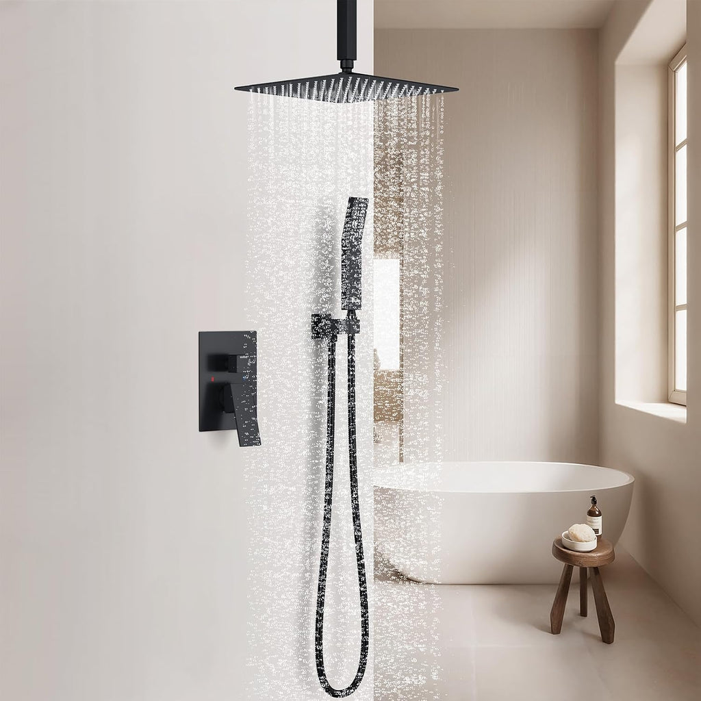 SunCleanse Rainfall Shower Faucet Set with High Pressure in Matte Black