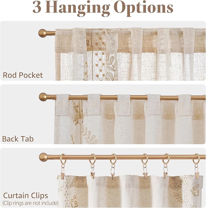 jinchan Belrose Linen Floral Kitchen Curtains 24 inch Length Embroidered - Image 8