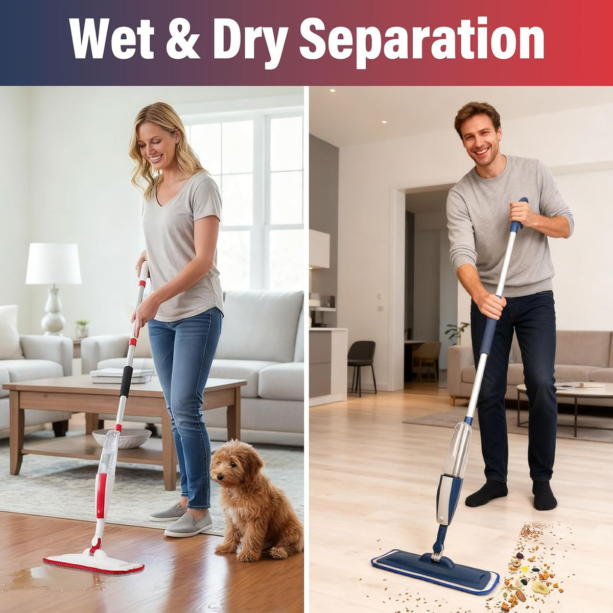 Spray Mop for Floor Cleaning, 2 Pack with Refillable Bottles & Pads