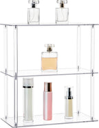 Jusalpha Rectangular 3 Tier Clear Acrylic Tabletop Display Stand，Bathroom Vanity Cosmetic Makeup Organization Shelves, Home Decor Display Stand (3 Tier, Rectangular)