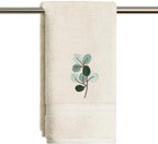 Artoid Mode 2 Pcs Beige Eucalyptus Leaves Embroidered Hand Towels for Bathroom, Cotton Soft Absorbent Farmhouse Decor Towels, 13.7 x 29.5 Inch