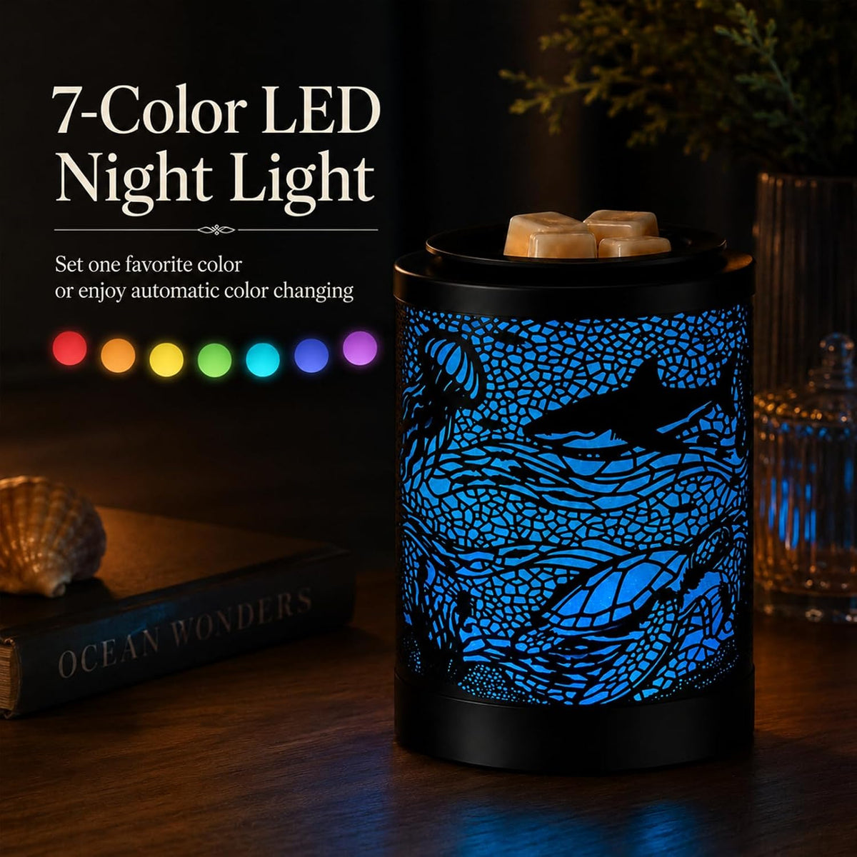 Wax Warmer, Wax Melt Warmer with 7-Color LED Night Light & 2/4/8H Timer