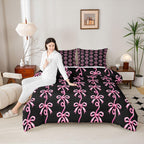 Erosebridal Pink and Black Bow Twin Comforter Set | Cute Coquette Bowtie Bedding Sets for Girls Kids, Pink Ribbon Bow Tie Striped Bed Set, Aesthetic Bows Room Decor, 1 Pillowcase