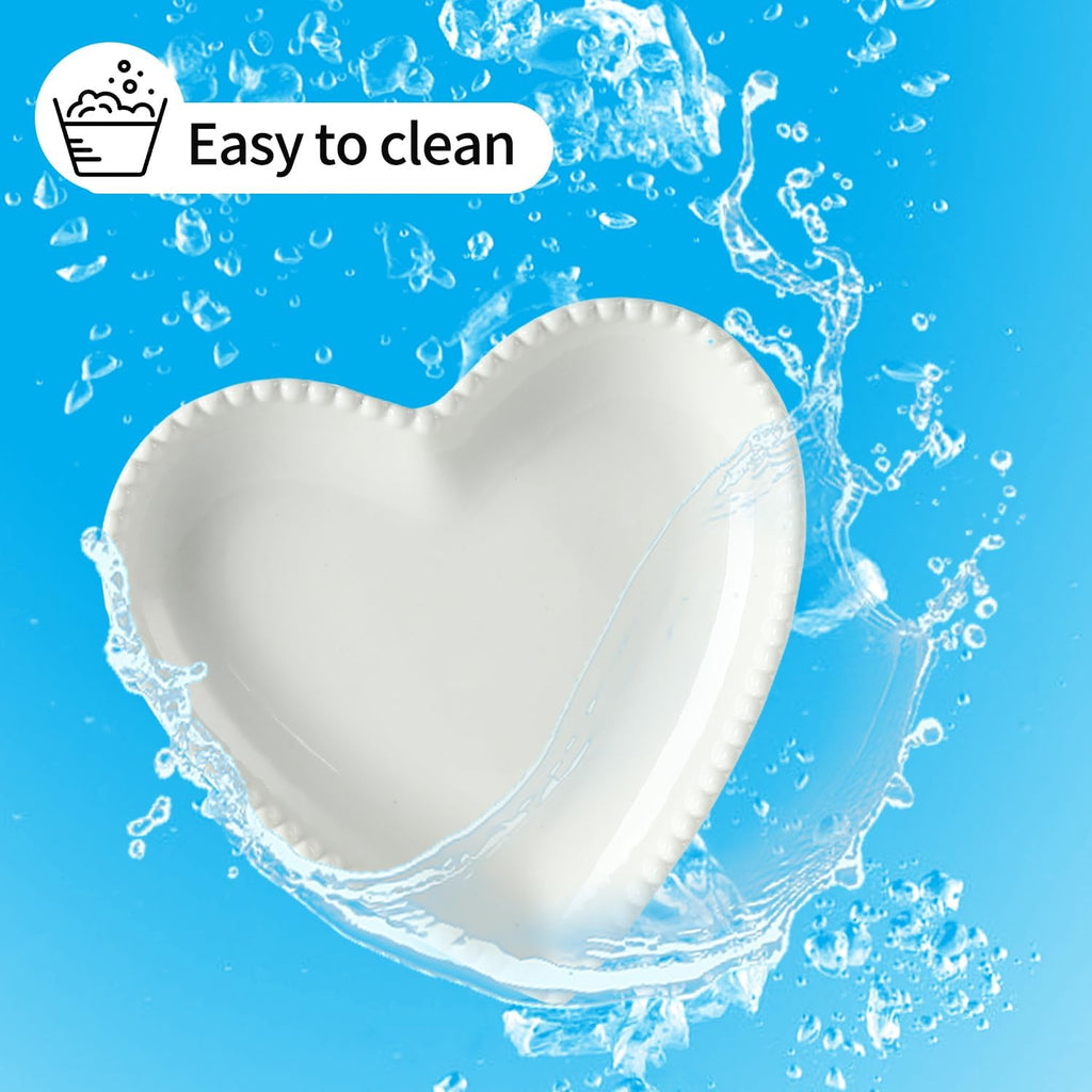 6.3 Inch Ceramic Salad Plates, Small Heart Shaped Dessert Plate Set, 10P