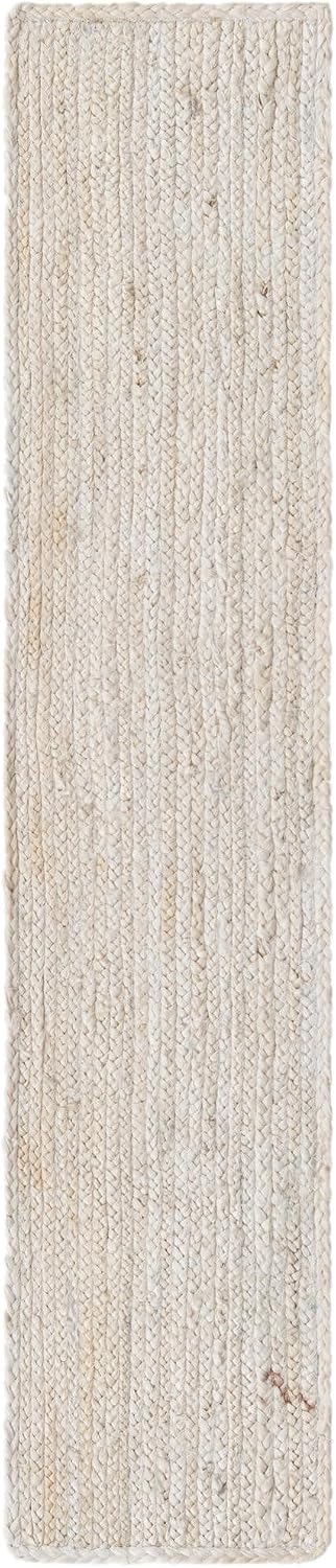 Unique Loom Braided Jute Collection Area Rug - Dhaka (1' 2" x 6' 1" Table Runner, White)
