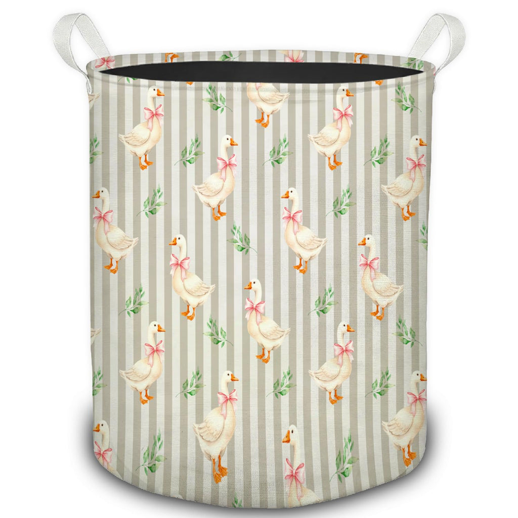 Coquette Pink Bow White Duck Storage Bins Box with Handles, Duck Lover Gifts Laundry Basket Hamper Collapsible Clothes Toys Organizer for Kids Girls Bedroom Bathroom Nursery