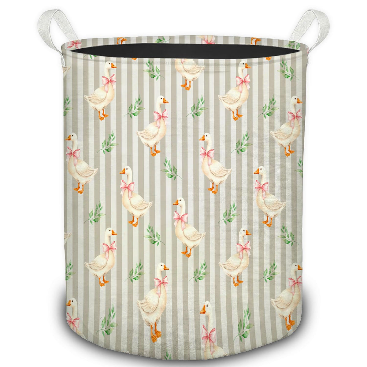 Coquette Pink Bow White Duck Storage Bins Box with Handles, Duck Lover Gifts Laundry Basket Hamper Collapsible Clothes Toys Organizer for Kids Girls Bedroom Bathroom Nursery