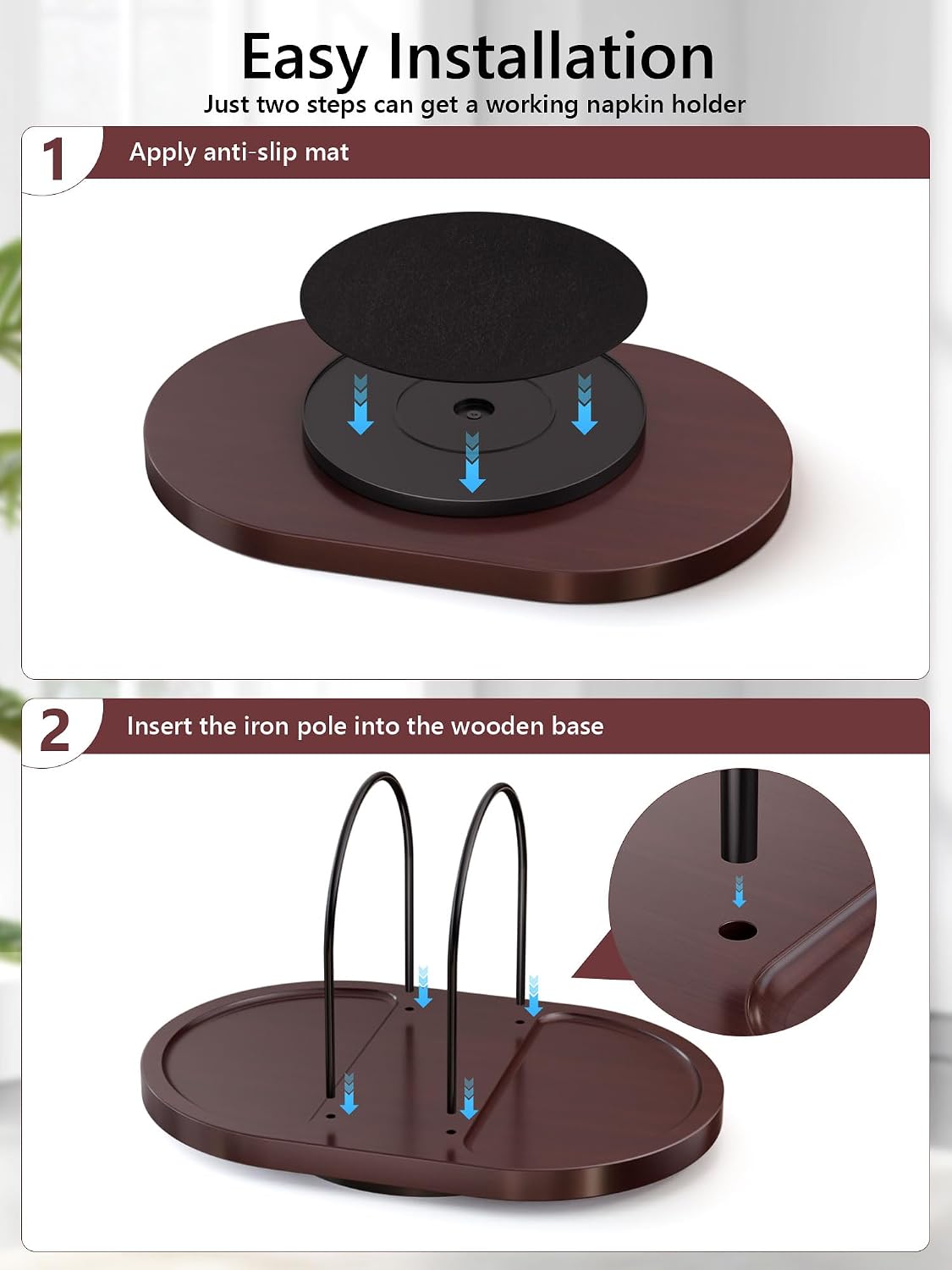 Walnut Rotating Napkin Holder with Salt & Pepper Shaker Storage