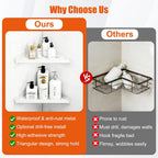 Shower Caddy Storage, Triangle Corner Shelf with Adhesive Hooks