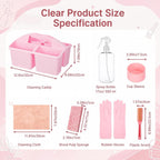 7 Pcs Cleaning Caddy Kit, Portable Divided Organizer, Pink
