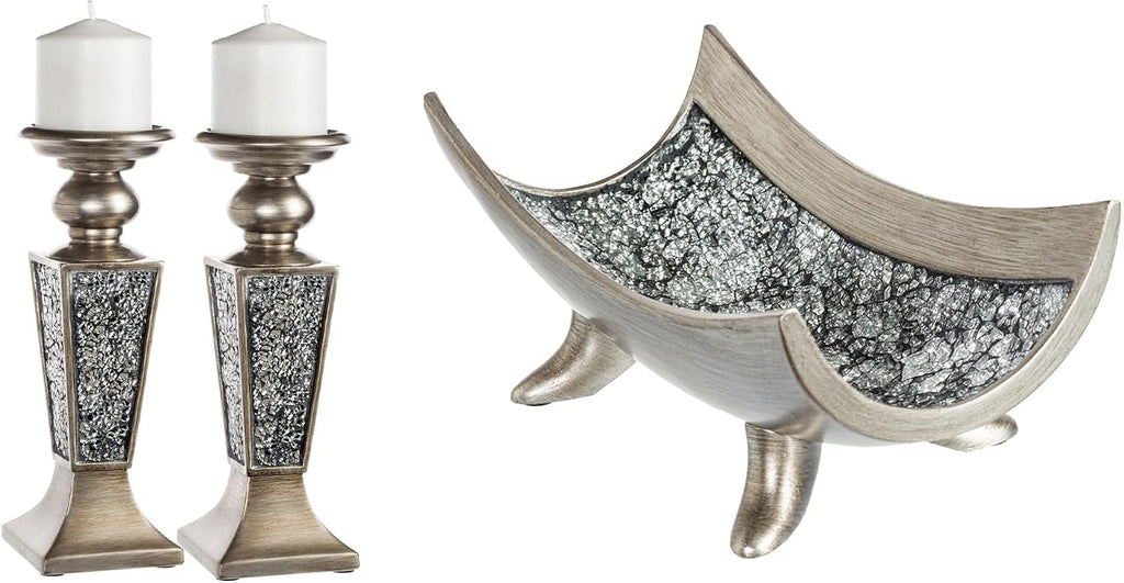 Creative Scents Schonwerk Silver Centerpiece Bowl - Coffee Table Decor - Centerpiece Table Decorations for Dining Room Living Room or Entry Table - Decorative Bowl - Best Wedding/Birthday Gift